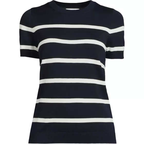 Women's Cotton Modal Short Sleeve Jewel Neck Pullover Sweater - primary