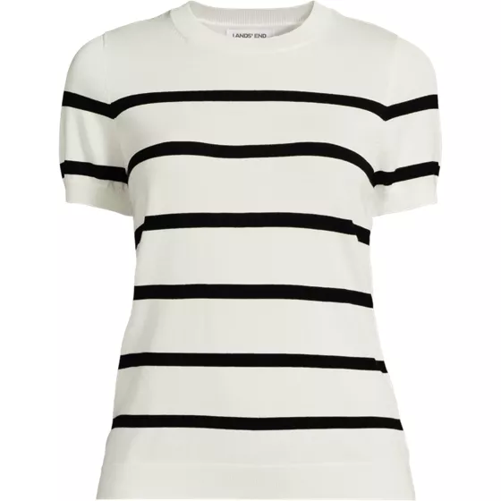 Women's Cotton Modal Short Sleeve Jewel Neck Pullover Sweater - primary