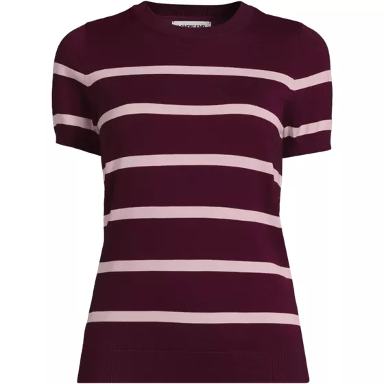 Women's Cotton Modal Short Sleeve Jewel Neck Pullover Sweater - primary