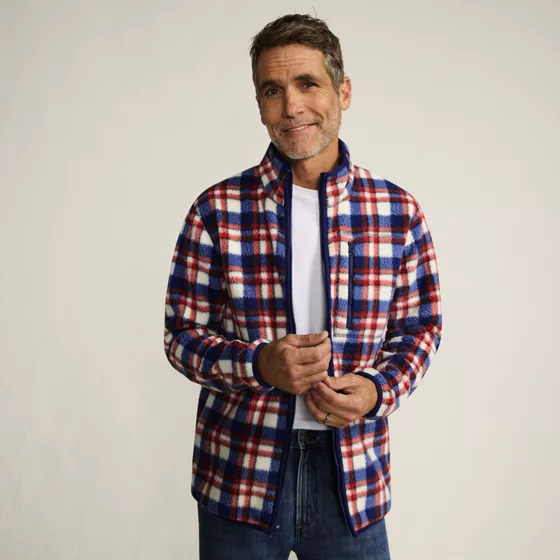 Men's Print Full Zip Sherpa Fleece Jacket - primary