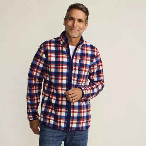 Men's Print Full Zip Sherpa Fleece Jacket, Front