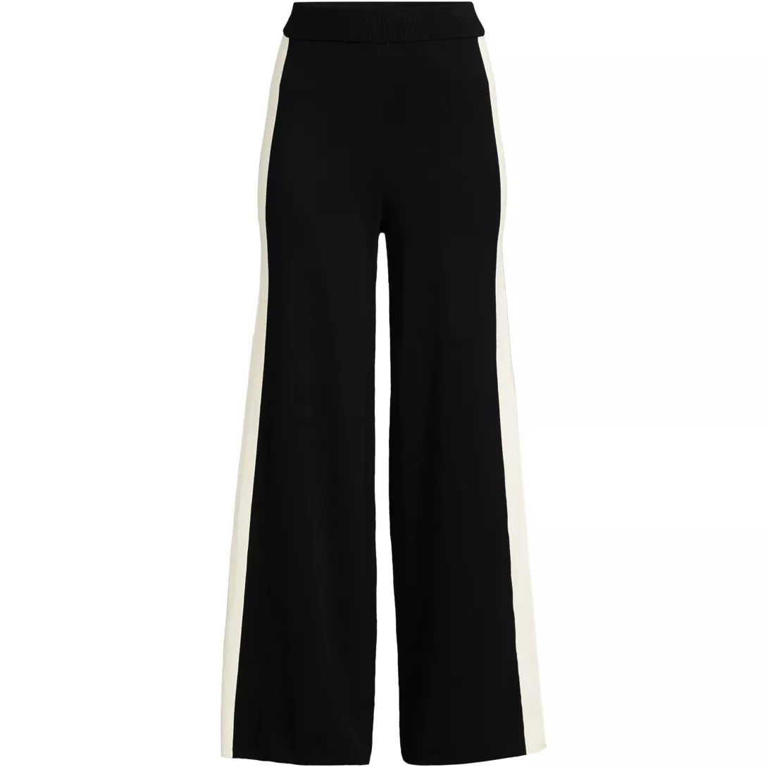 Women's Fine Gauge Cotton Side Stripe Wide Leg Sweater Pants