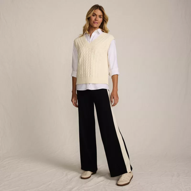 Women's Fine Gauge Cotton Side Stripe Wide Leg Sweater Pants, alternative image