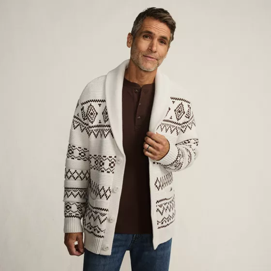 Men's Long Sleeve Cotton Blend Shawl Fairisle Cardigan - primary