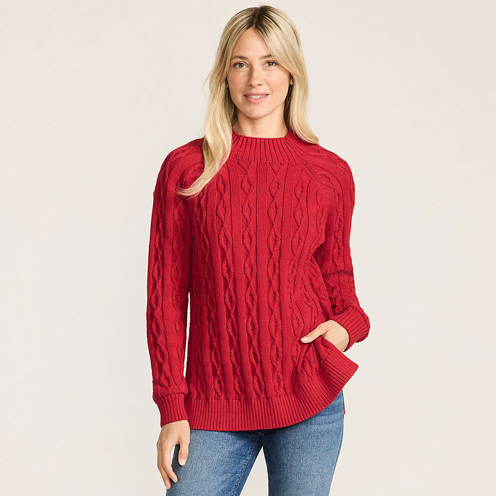 Lands' End Lulu Guinness Lip Cable Knit Drifter Jumper, Women, size: M, petite, Red, by Lands' End