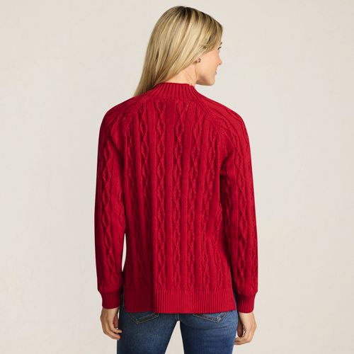  Lands' End Lands' End X Lulu Guinness Lips Drifter Zopfmuster-pullover, Damen, Größe:32-34 Petite, Rot, By Lands' End 