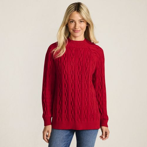  Lands' End Lands' End X Lulu Guinness Lips Drifter Zopfmuster-pullover, Damen, Größe:32-34 Petite, Rot, By Lands' End 