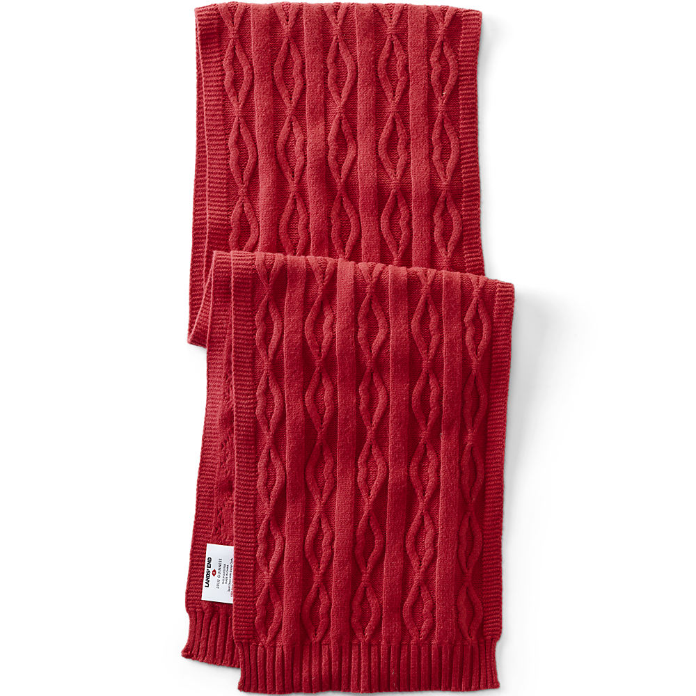 Lands' End x Lulu Guinness Lip Cable Knit Scarf, Women, size: one size, regular, Red, Polyester, by Lands' End