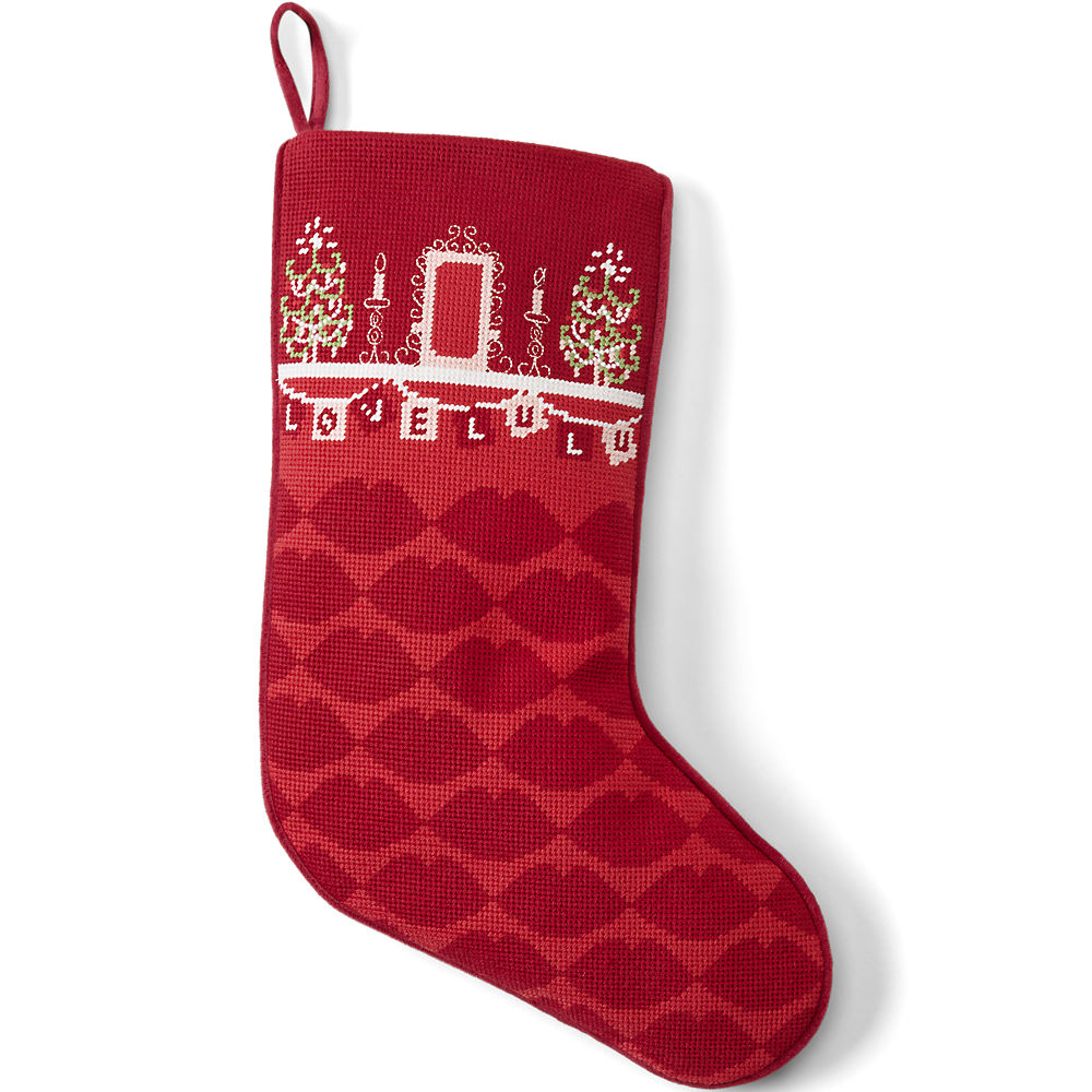 Lands' End x Lulu Guinness Needlepoint Stocking, Women, size: one size, regular, Red, Polyester, by Lands' End