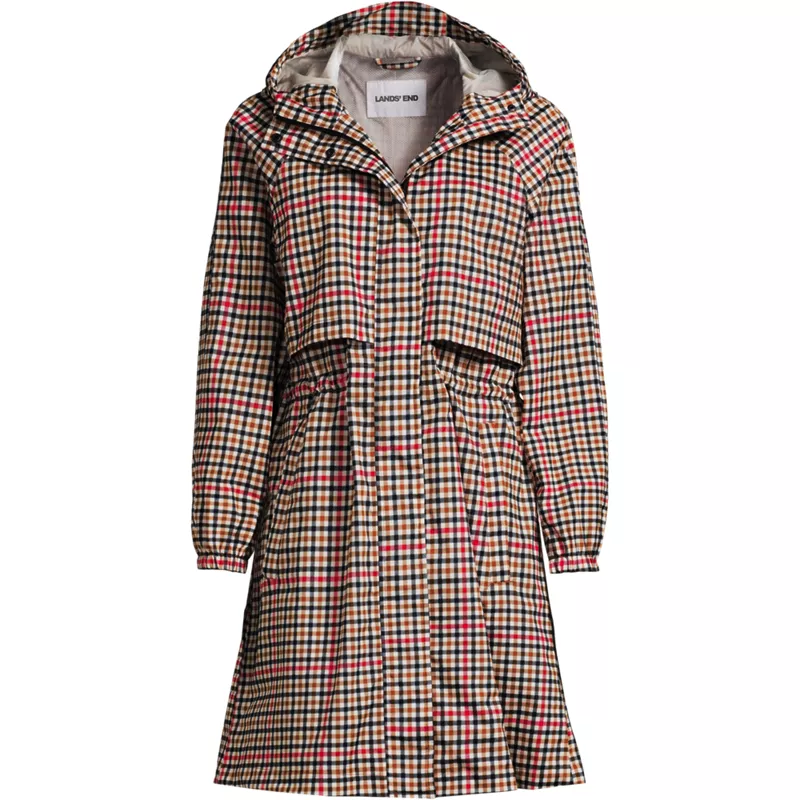 Women's Plus Size Print Squall Packable Long Raincoat, Front