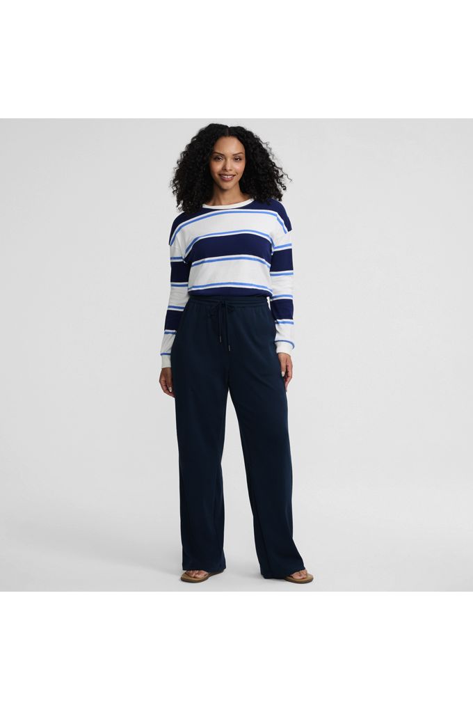 Lands' End Women's Petite Sport Knit High Rise Pull On Relaxed Straight Leg Pants In Blue