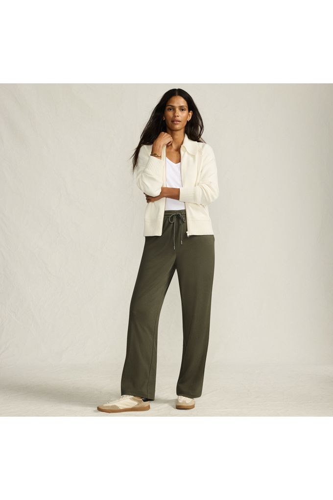 Lands' End Women's Petite Sport Knit High Rise Pull On Relaxed Straight Leg Pants In Green