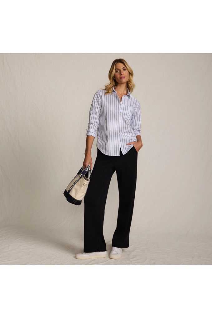 Lands' End Women's Petite Sport Knit High Rise Pull On Relaxed Straight Leg Pants In Black