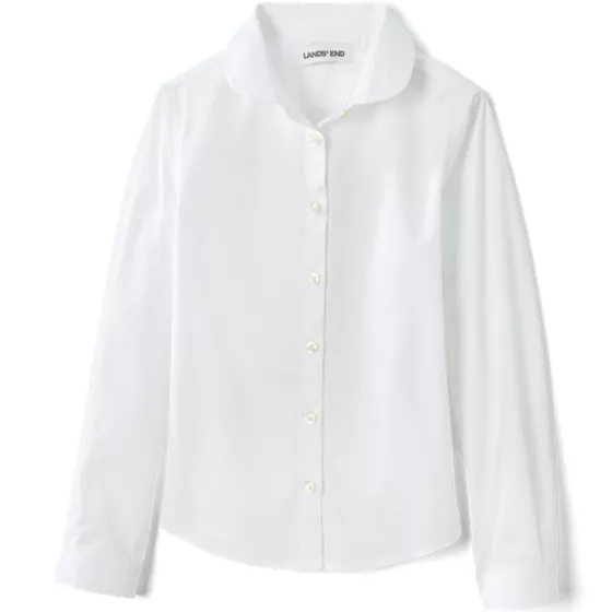 Girls Long Sleeve Peter Pan Collar Broadcloth Shirt - primary