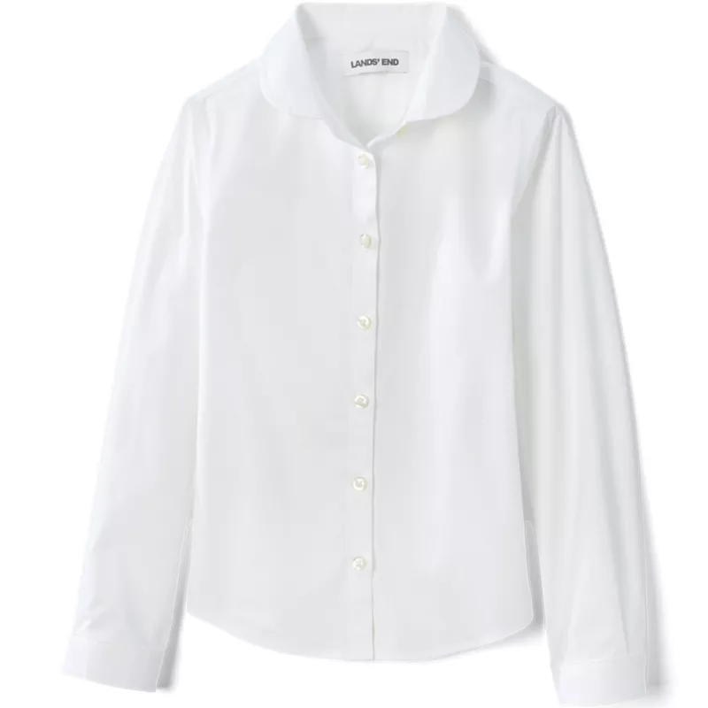 Girls Long Sleeve Peter Pan Collar Broadcloth Shirt, Front