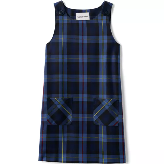 Girls Plaid Button Shoulder Patch Pocket Jumper - primary