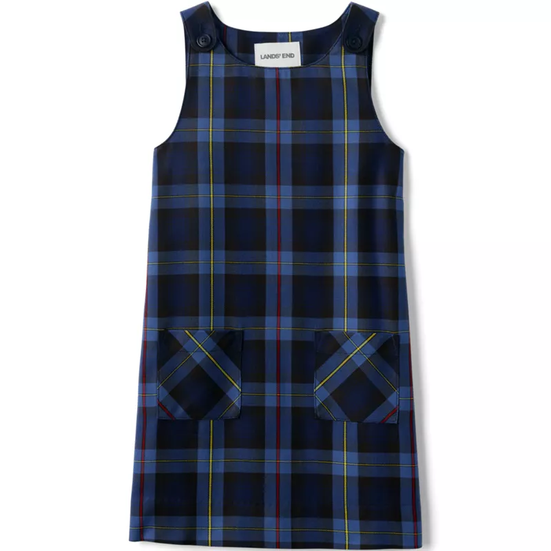 Girls Plaid Button Shoulder Patch Pocket Jumper, Front