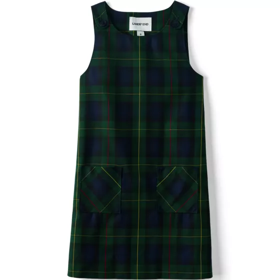 Girls Plaid Button Shoulder Patch Pocket Jumper - primary