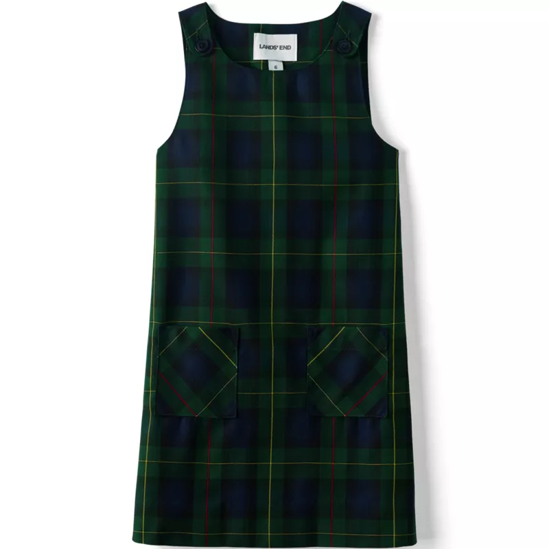 Girls Plaid Button Shoulder Patch Pocket Jumper, Front