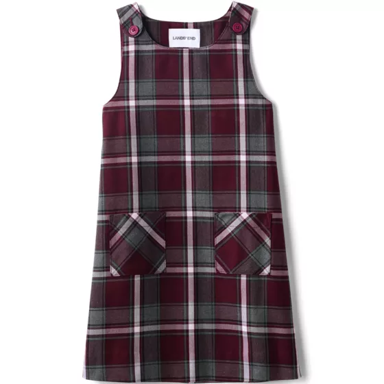 Girls Plaid Button Shoulder Patch Pocket Jumper - primary