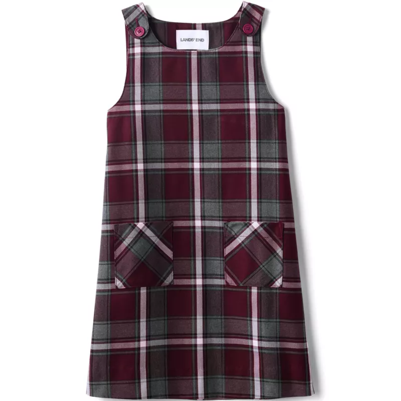 Girls Plaid Button Shoulder Patch Pocket Jumper, Front