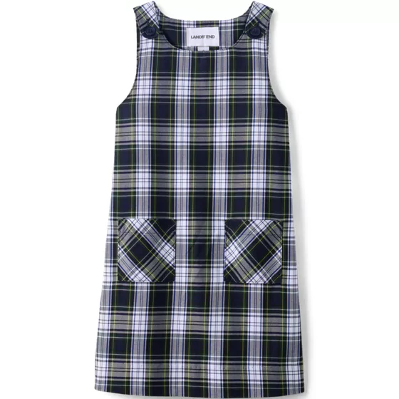 Girls Plaid Button Shoulder Patch Pocket Jumper - primary
