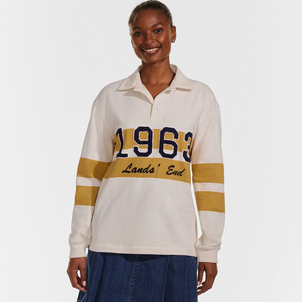 Men's Long Sleeve Rugged Rugby Embroidered Polo | Lands' End