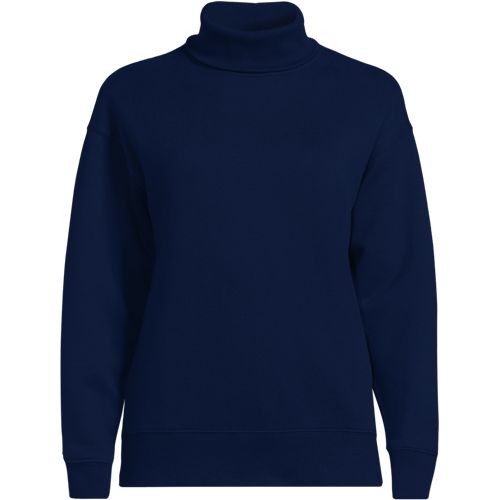 Serious Sweats Roll Neck Sweatshirt, Women, size: M, regular, Blue, Cotton-blend/Poly-blend, by Lands' End