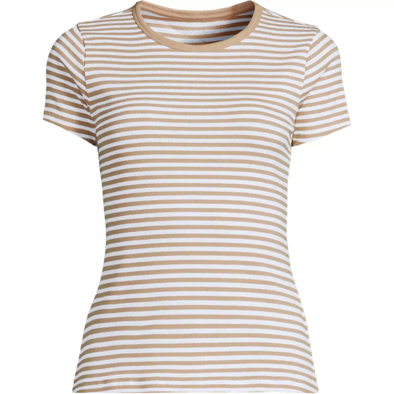 Women's Plus Size Short Sleeve Crew Neck Micro Rib Mini Tee, Front