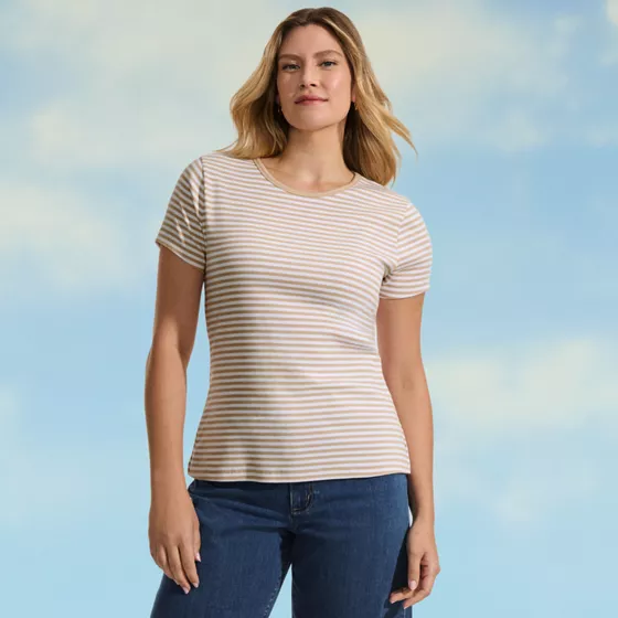 Women's Short Sleeve Crew Neck Micro Rib Mini Tee - primary