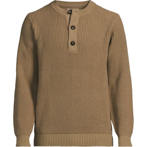 Henley Neck Drifter Jumper, Men, size: S, regular, Brown, Cotton, by Lands' End