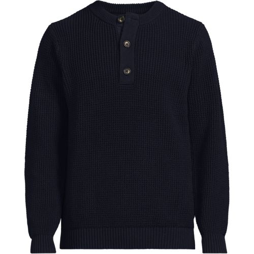 Henley Neck Drifter Jumper, Men, size: S, regular, Blue, Cotton, by Lands' End