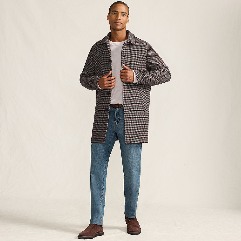 Long Checkered Coat, Men, size: L, regular, Brown, Wool/Polyester/Poly-blend, by Lands' End