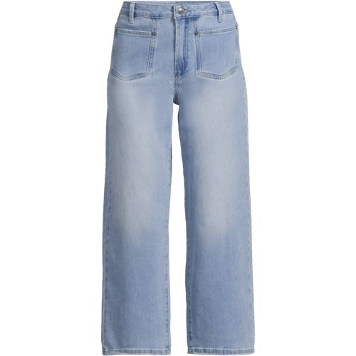 Stretch Denim Cropped Wide Leg Jeans, Women, size: 18, regular, Blue, by Lands' End
