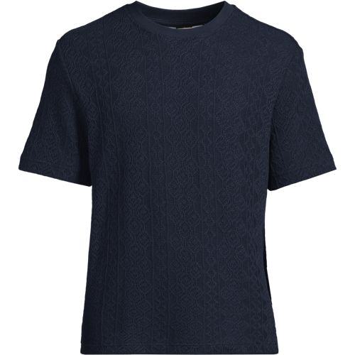 Short Sleeve Textured Jersey T-Shirt, Men, size: S, regular, Blue, Cotton/Polyester, by Lands' End