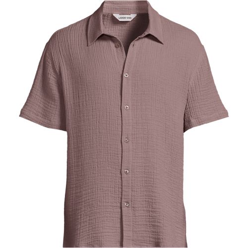 Short Sleeve Double Cloth Shirt, Men, size: M, regular, Pink, by Lands' End