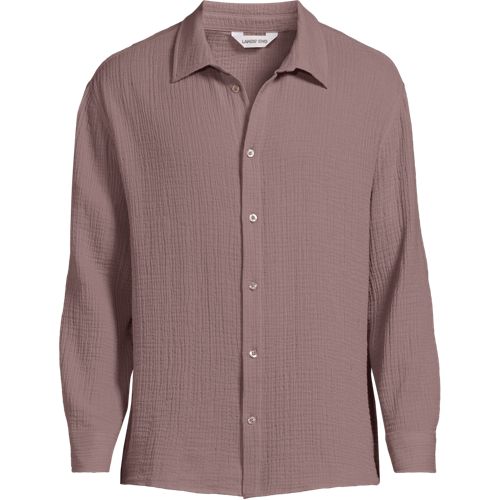 Long Sleeve Double Cloth Shirt, Men, size: S, regular, Pink, by Lands' End