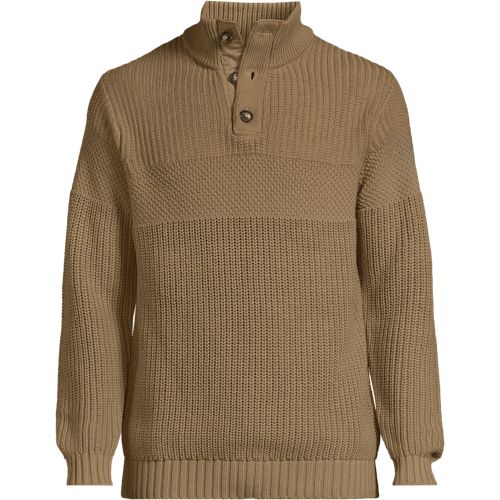 Button Neck Stitch Stripe Drifter Jumper, Men, size: XL, regular, Brown, Cotton, by Lands' End