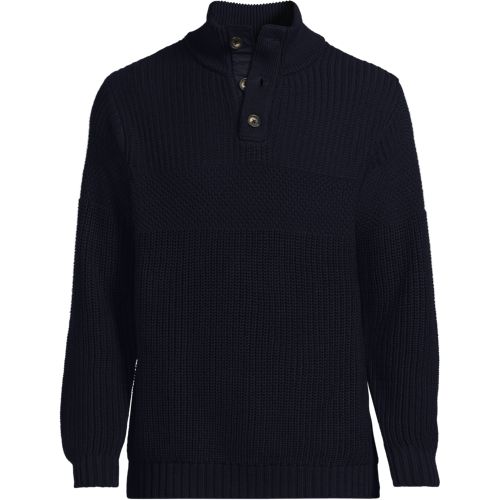 Button Neck Stitch Stripe Drifter Jumper, Men, size: M, regular, Blue, Cotton, by Lands' End