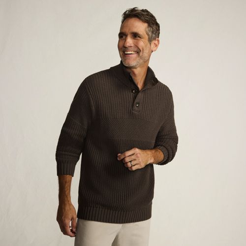 Button Neck Stitch Stripe Drifter Jumper, Men, size: XL, regular, Brown, Cotton, by Lands' End