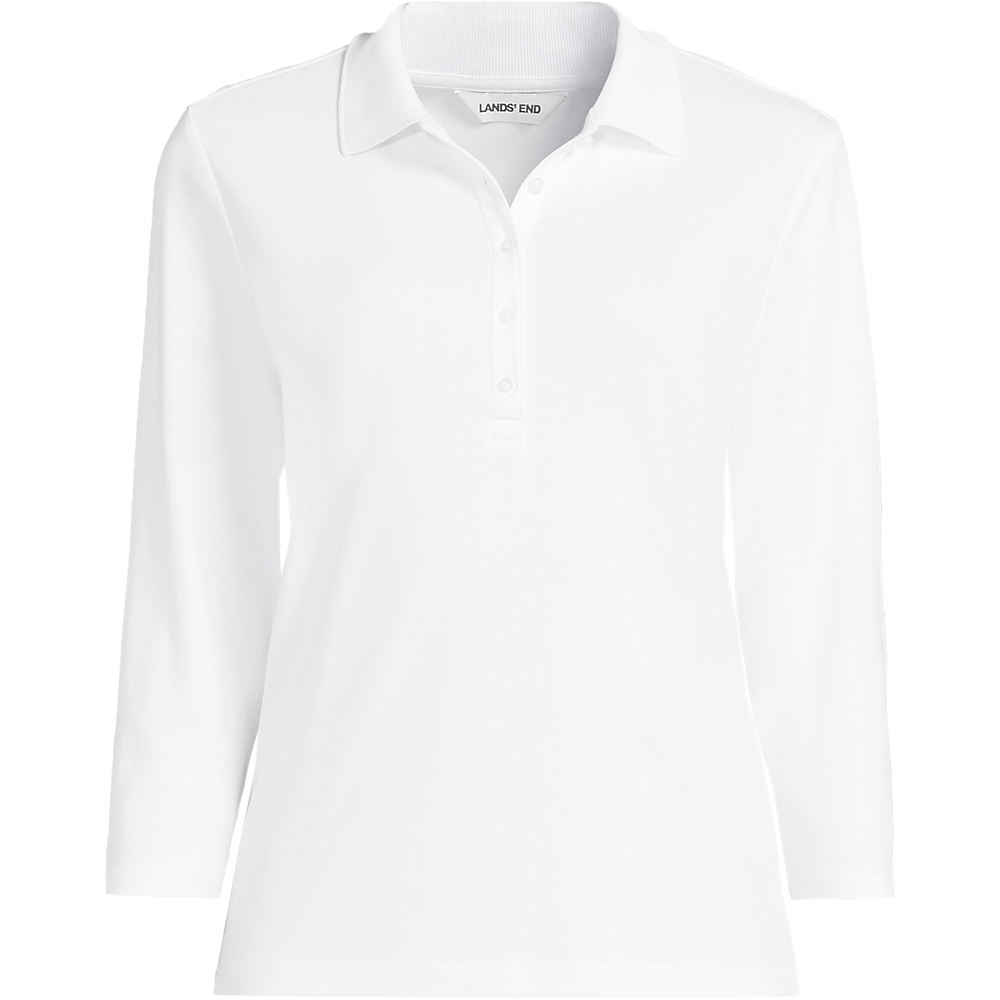 Three-Quarter Sleeve Polo Shirt, Women, size: 2XL, plus, White, Cotton, by Lands' End