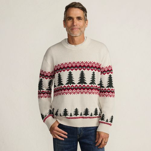 Men's Long Sleeve Drifter Christmas Tree Crewneck Sweater | Lands' End