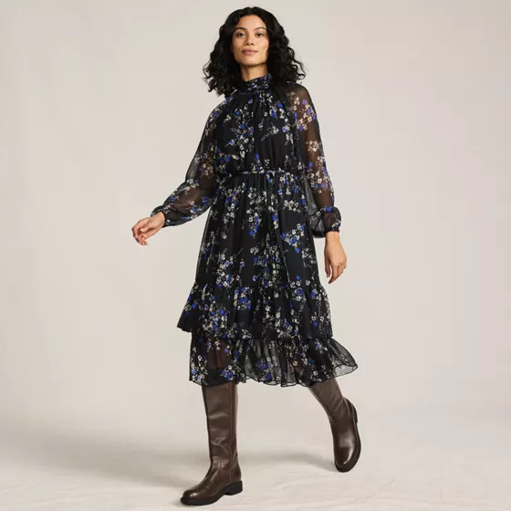 Women's Crinkle Chiffon Ruffle Dress - primary