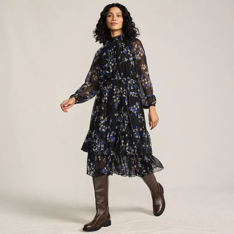 Women's Crinkle Chiffon Ruffle Dress, alternative image