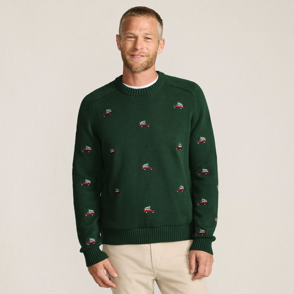 Men's Long Sleeve Drifter Holiday Roads Crewneck Sweater | Lands' End