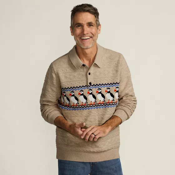 Men's Long Sleeve Cozy Cotton Blend Polo - primary