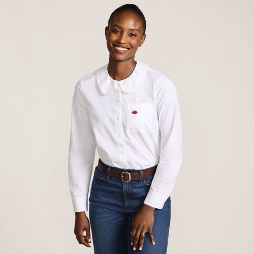 Lands' End x Lulu Guinness Lip Poplin Shirt, Women, size: XL, regular, White, Cotton, by Lands' End