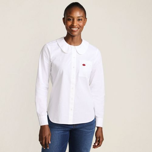  Lands' End Lands' End X Lulu Guinness Lips Baumwollbluse, Damen, Größe:36-38 Petite, Weiß, Baumwolle, By Lands' End 