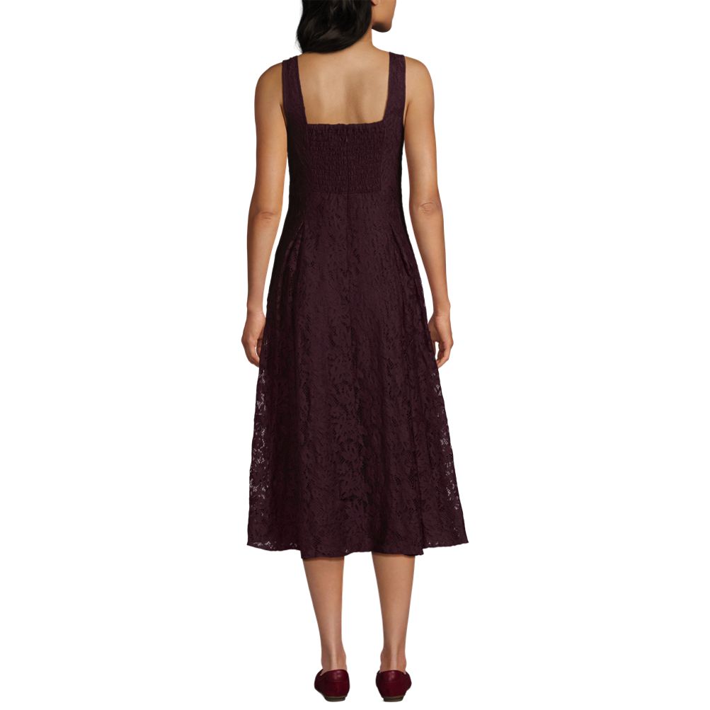 Women's Lace Pleated Square Neck Midi Dress | Lands' End