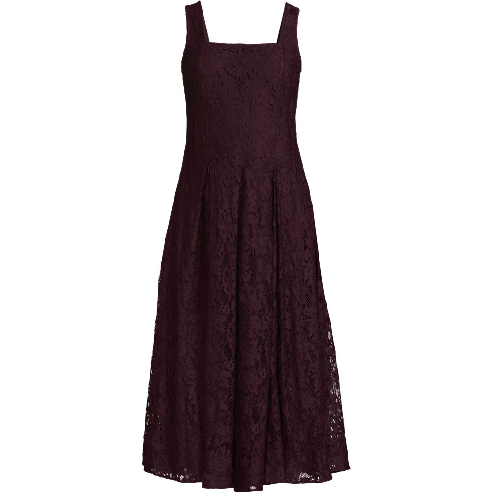 Women's Lace Pleated Square Neck Midi Dress | Lands' End